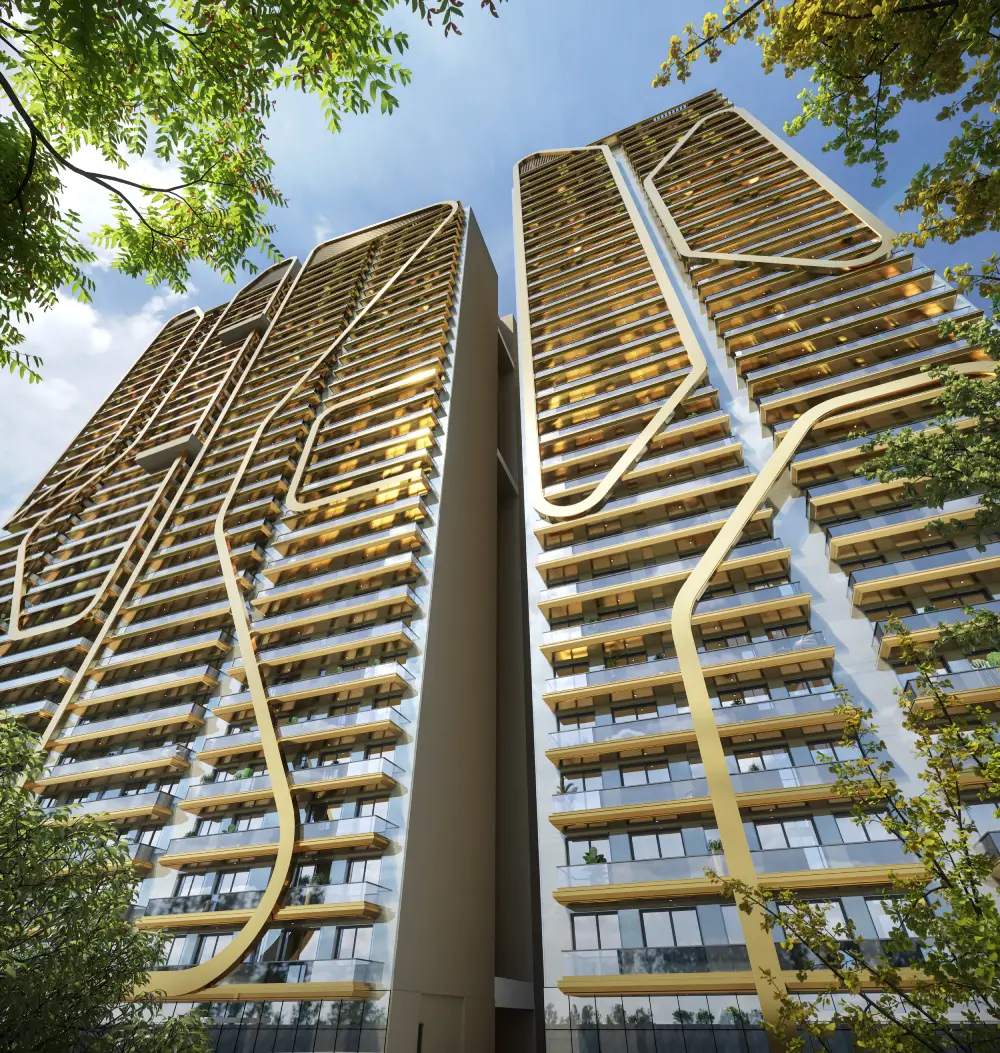 Architectural render of Opus One towers, New Chandigarh